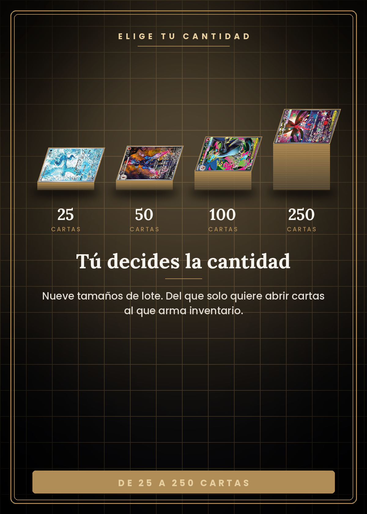 BULK Pokémon Vaulted — tú decides la cantidad: lotes de 25, 50, 100 y hasta 250 cartas