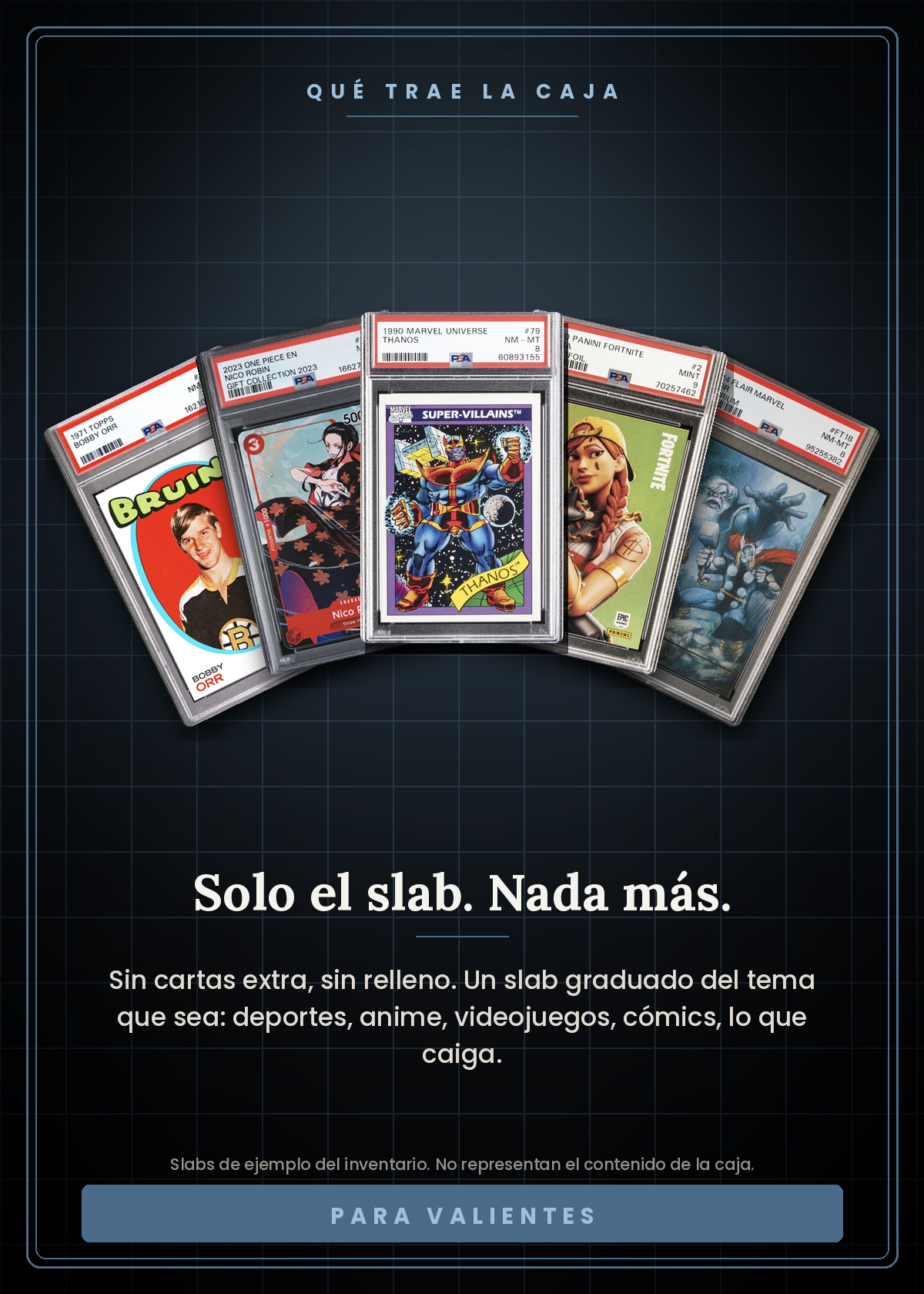 Slab Random Vaulted — solo el slab, nada más: un slab graduado del tema que sea, deportes, anime, videojuegos o cómics