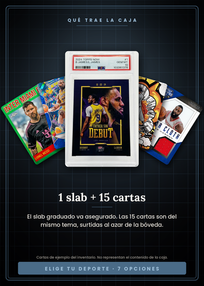 Mystery Premium Slab de Deportes Vaulted — 1 slab graduado asegurado más 15 cartas del deporte que elijas