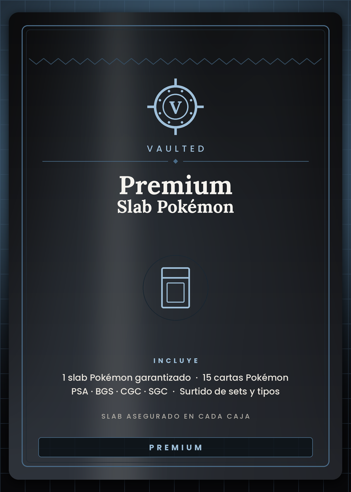 Mystery Premium Slab de Pokémon Vaulted — 1 slab Pokémon graduado garantizado más 15 cartas Pokémon