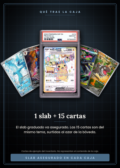 Mystery Premium Slab de Pokémon Vaulted — 1 slab graduado asegurado más 15 cartas Pokémon surtidas