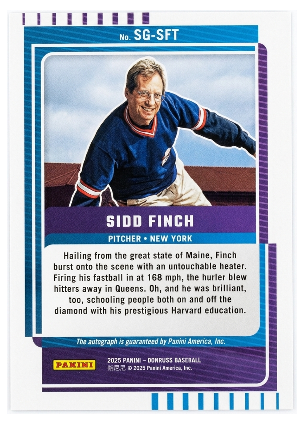 Sidd Finch SG-SFT - reverso con garantia de autenticidad Panini