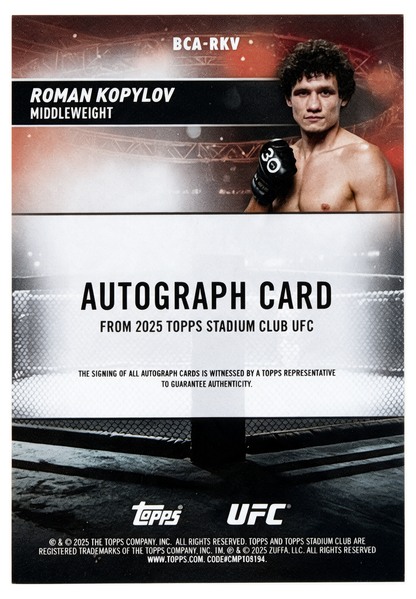 Roman Kopylov BCA-RKV - reverso con certificacion Topps