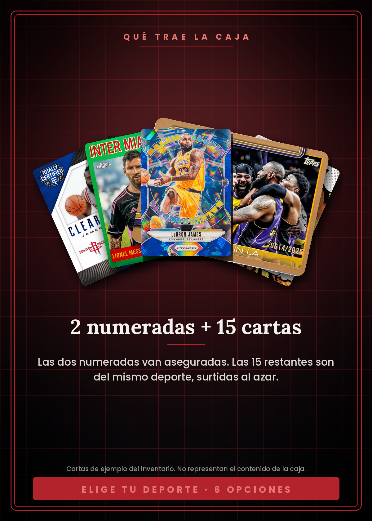 Pack Premium Vaulted — 2 cartas numeradas garantizadas más 15 cartas surtidas del mismo deporte