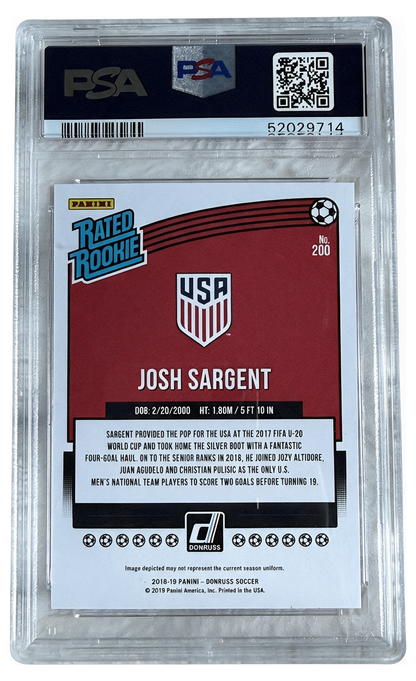 Josh Sargent 200 PSA 9 - reverso del slab con certificado 52029714
