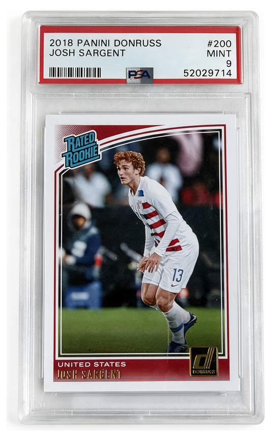 Josh Sargent 200 Rated Rookie PSA 9 MINT - 2018-19 Panini Donruss Soccer, frente del slab
