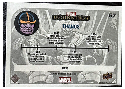 Thanos 57 - reverso con la linea de tiempo del personaje