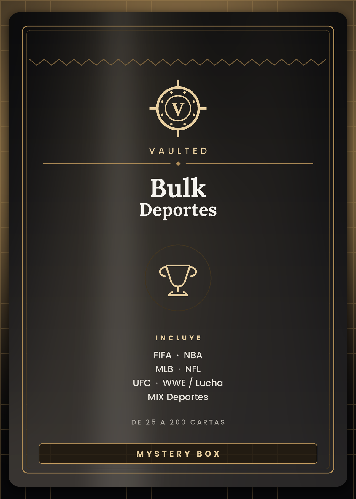 BULK Deportes Vaulted — mystery box de cartas deportivas surtidas: FIFA, NBA, MLB, NFL, UFC, WWE y MIX, de 25 a 200 cartas