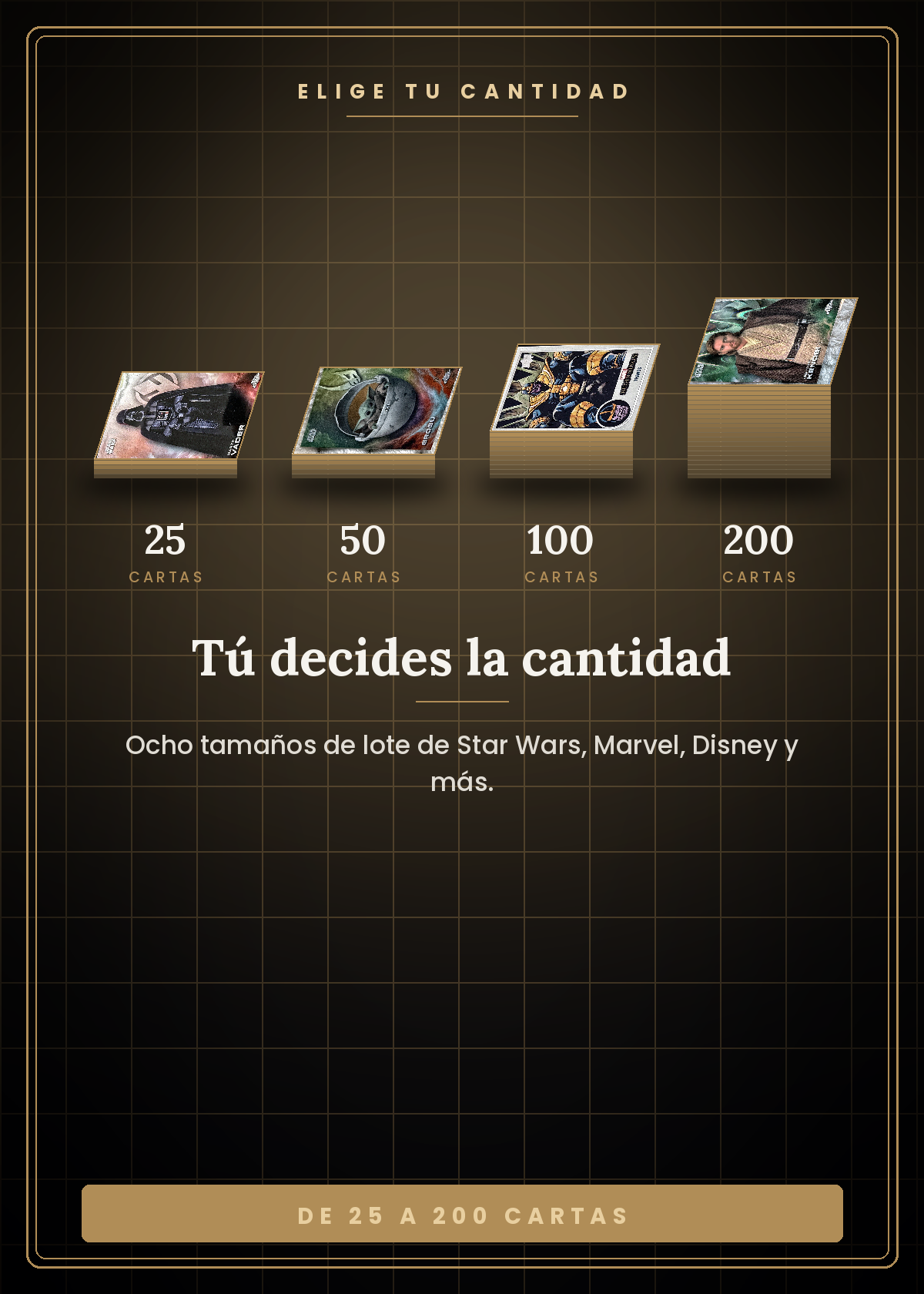 BULK Entretenimiento Vaulted — tú decides la cantidad: lotes de 25, 50, 100 y hasta 200 cartas