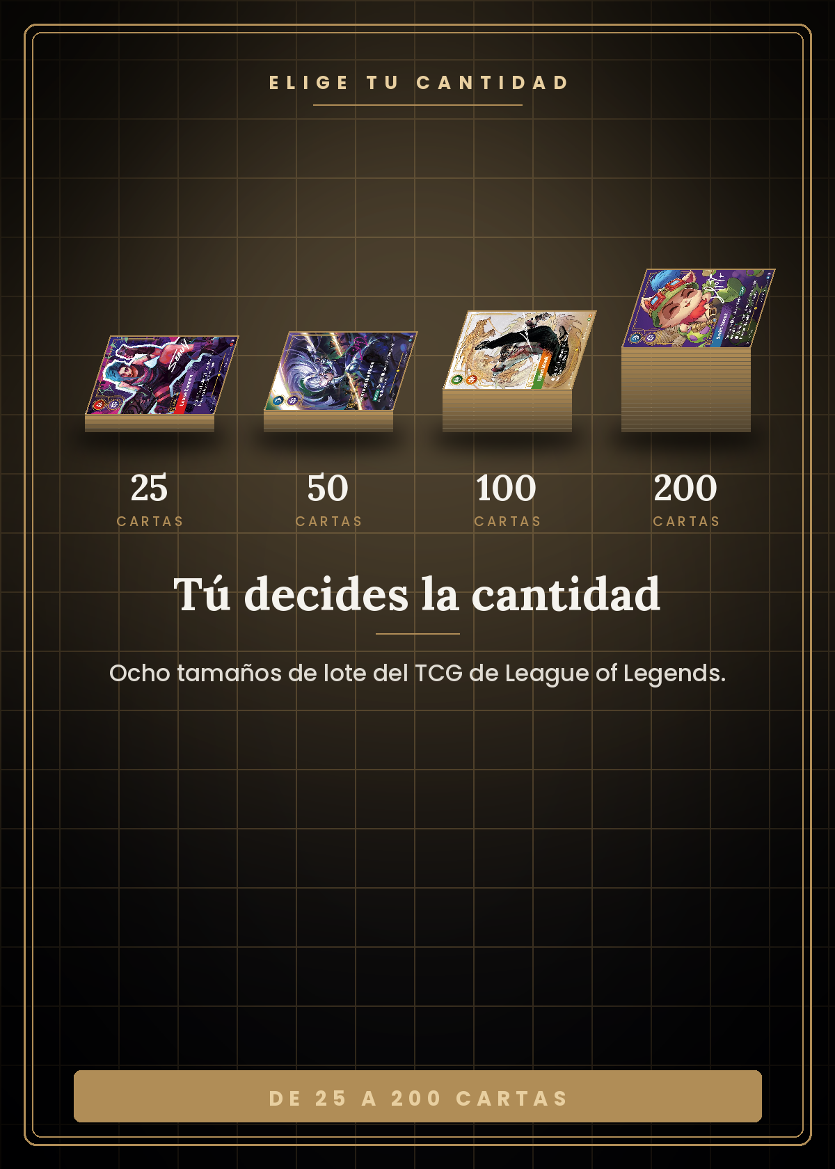 BULK Riftbound Vaulted — tú decides la cantidad: lotes de 25, 50, 100 y hasta 200 cartas