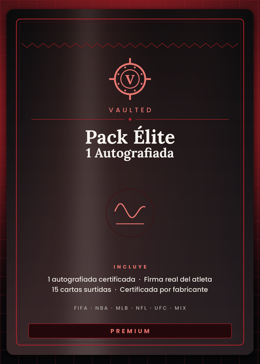 Pack Élite Vaulted — 1 carta autografiada certificada más 15 cartas surtidas de deportes