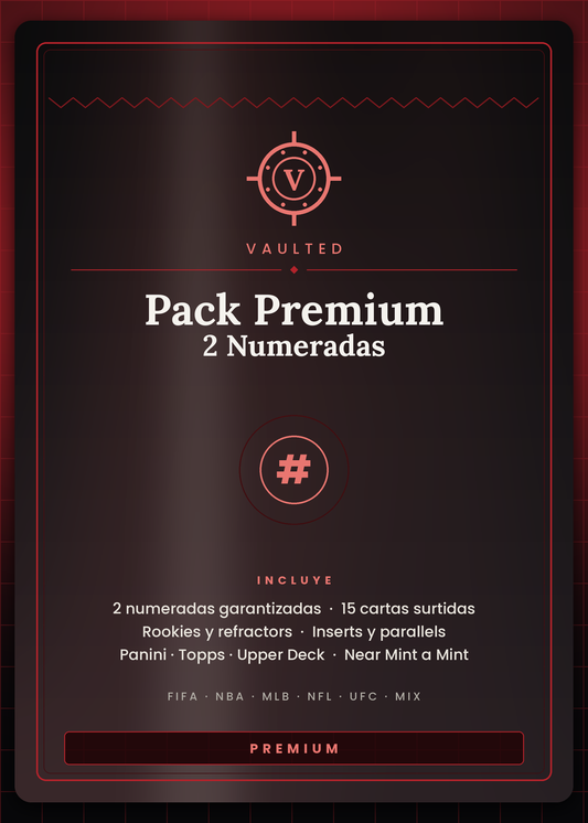 Pack Premium Vaulted — 2 cartas numeradas garantizadas más 15 cartas surtidas de deportes
